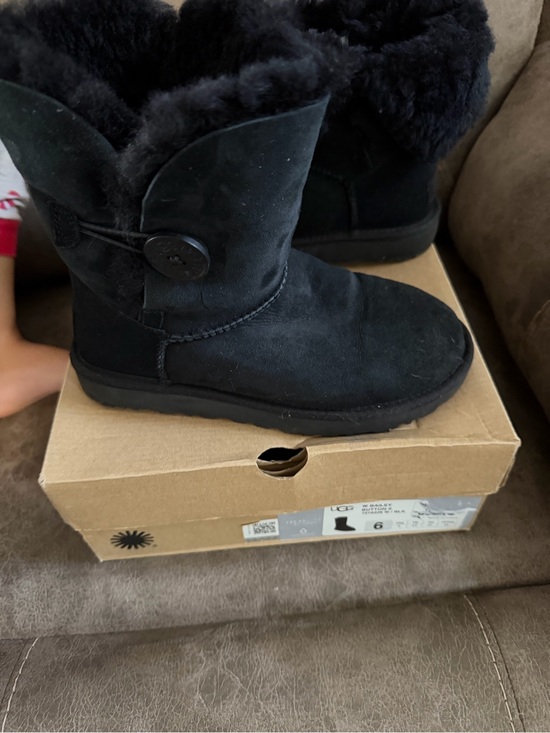 UGG Shoes - UGG Black Suede Button Short Shearling Boots - Women